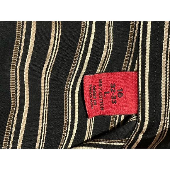 Alfani Mens Button-Up Shirt Black Striped Long Sleeve Point Collar Pocket L 16 - Picture 7 of 8